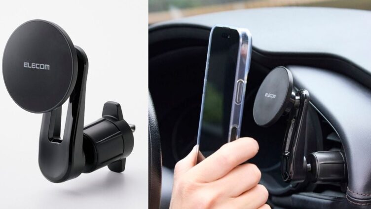 エレコム、視界を妨げにくい車載スマホホルダーを発売 エアコン取り付け式でMagSafe対応