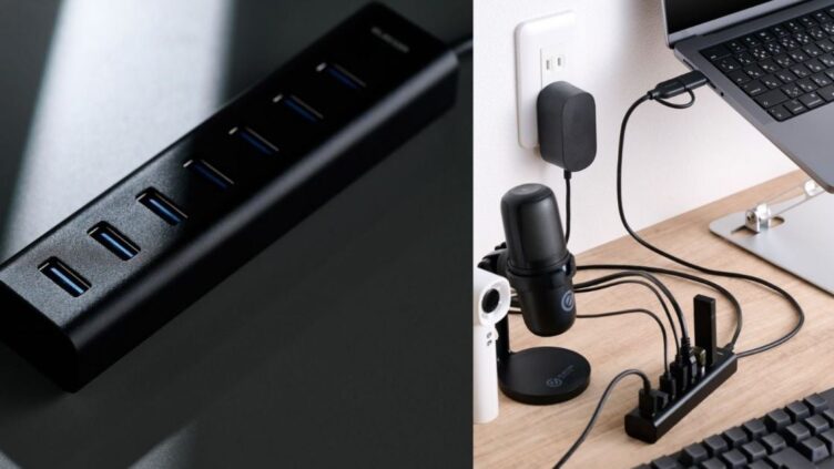 エレコム「U3HC-T070SBK」発売 USB-Aを7ポート増設、Type-C変換アダプター付き